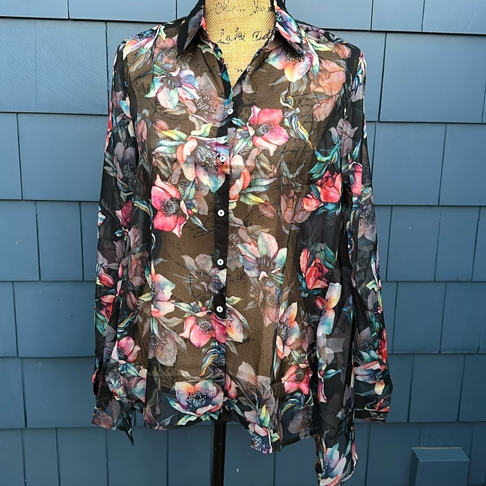 🖤♥️🖤Blu Heaven top blouse top blouse shirt floral sheer small